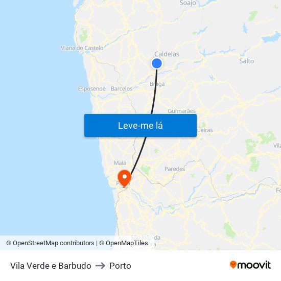 Vila Verde e Barbudo to Porto map