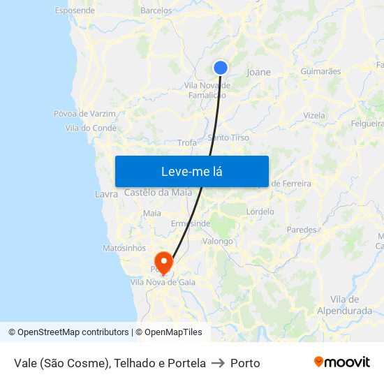 Vale (São Cosme), Telhado e Portela to Porto map