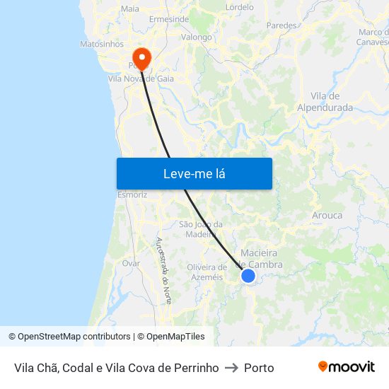 Vila Chã, Codal e Vila Cova de Perrinho to Porto map