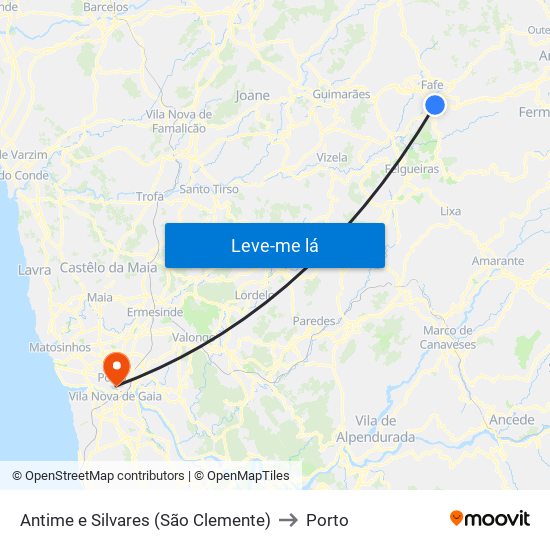 Antime e Silvares (São Clemente) to Porto map