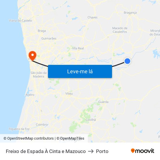 Freixo de Espada À Cinta e Mazouco to Porto map