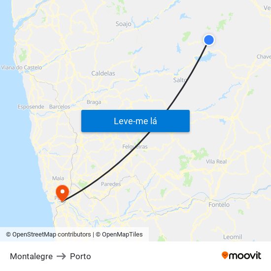 Montalegre to Porto map