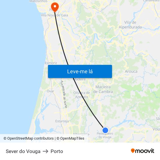 Sever do Vouga to Porto map