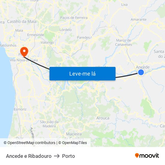 Ancede e Ribadouro to Porto map