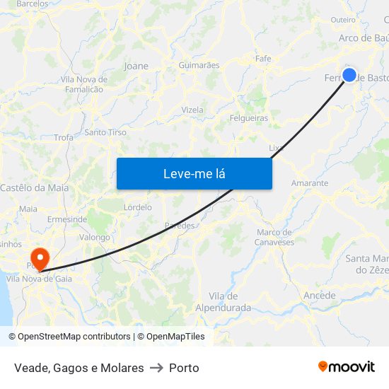 Veade, Gagos e Molares to Porto map