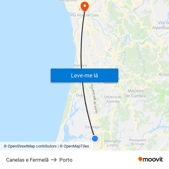 Canelas e Fermelã to Porto map