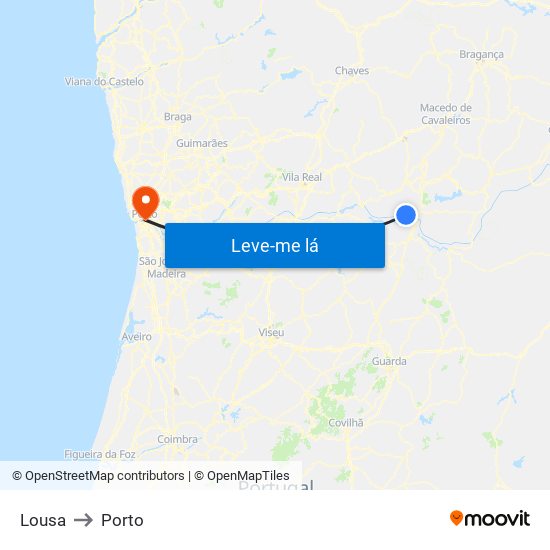 Lousa to Porto map