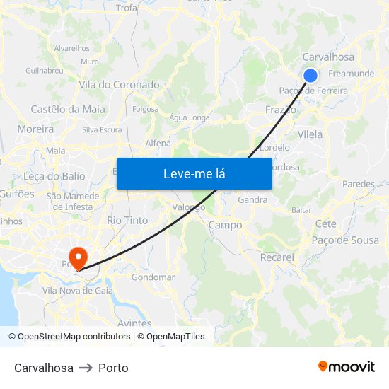 Carvalhosa to Porto map