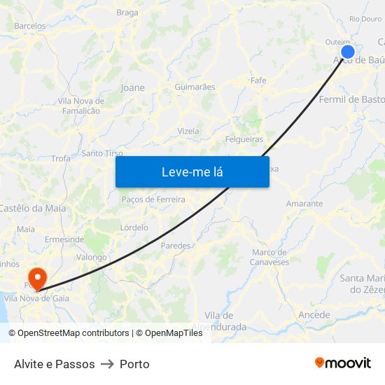 Alvite e Passos to Porto map