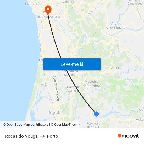 Rocas do Vouga to Porto map