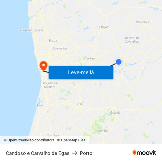 Candoso e Carvalho de Egas to Porto map