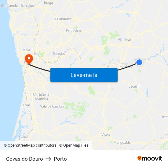 Covas do Douro to Porto map