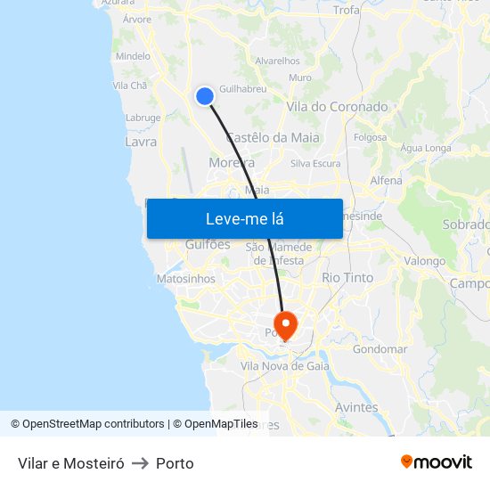 Vilar e Mosteiró to Porto map