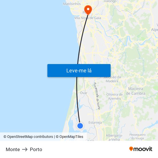 Monte to Porto map