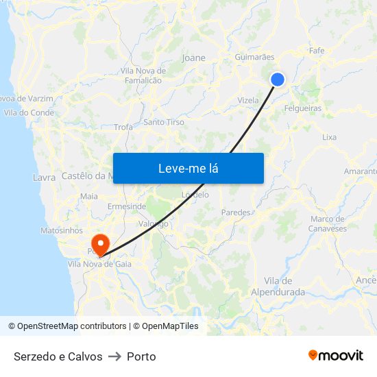 Serzedo e Calvos to Porto map