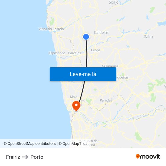 Freiriz to Porto map