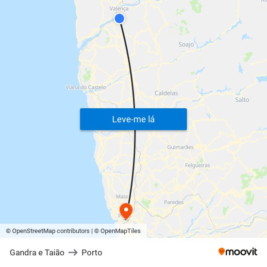 Gandra e Taião to Porto map