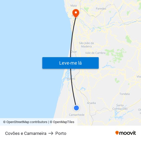 Covões e Camarneira to Porto map