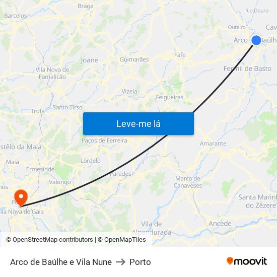 Arco de Baúlhe e Vila Nune to Porto map