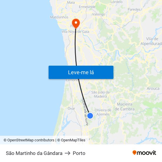 São Martinho da Gândara to Porto map