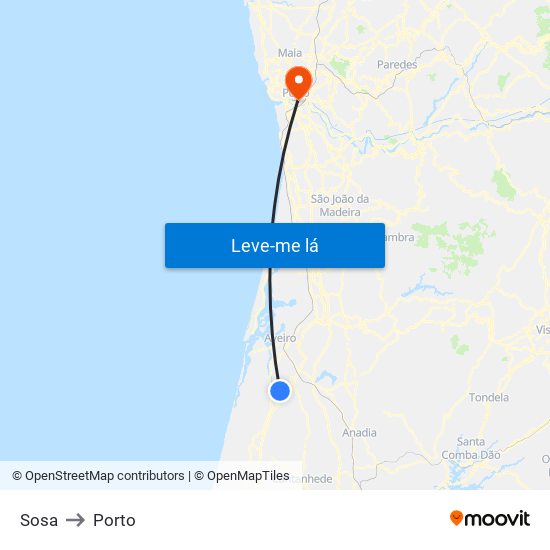 Sosa to Porto map