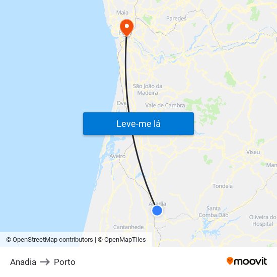 Anadia to Porto map