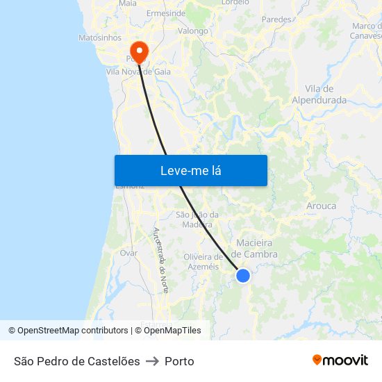 São Pedro de Castelões to Porto map