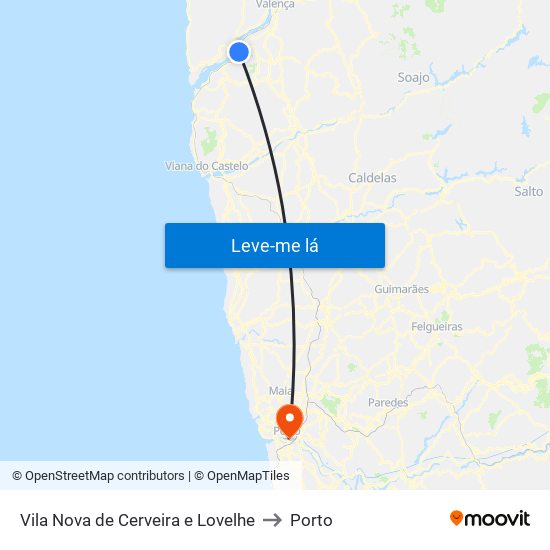 Vila Nova de Cerveira e Lovelhe to Porto map