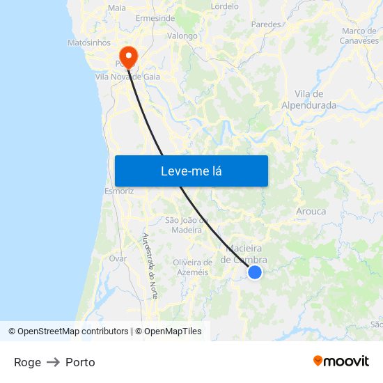 Roge to Porto map