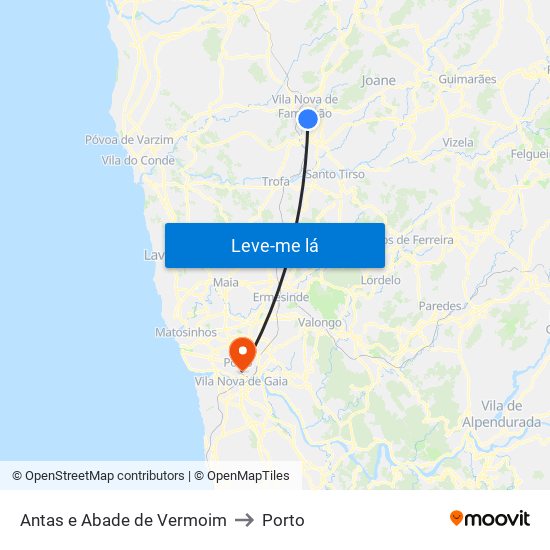 Antas e Abade de Vermoim to Porto map