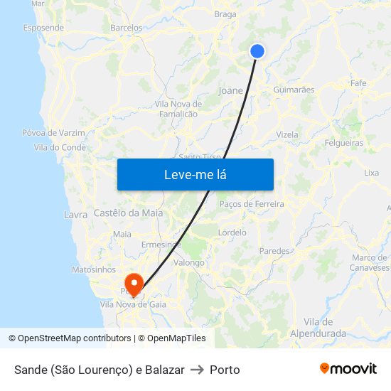 Sande (São Lourenço) e Balazar to Porto map
