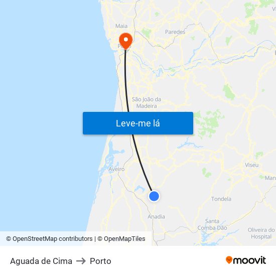 Aguada de Cima to Porto map