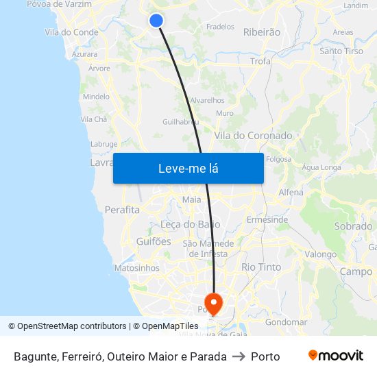 Bagunte, Ferreiró, Outeiro Maior e Parada to Porto map