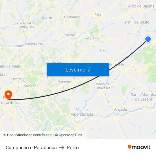 Campanhó e Paradança to Porto map
