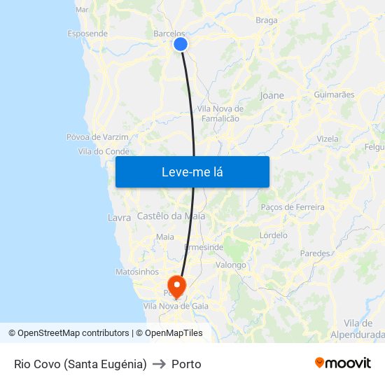 Rio Covo (Santa Eugénia) to Porto map