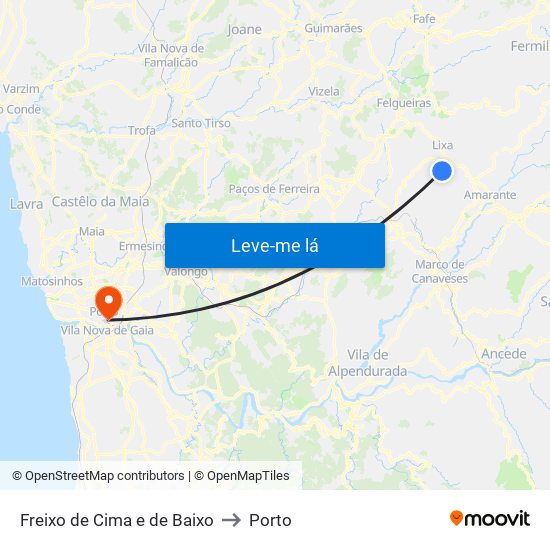 Freixo de Cima e de Baixo to Porto map
