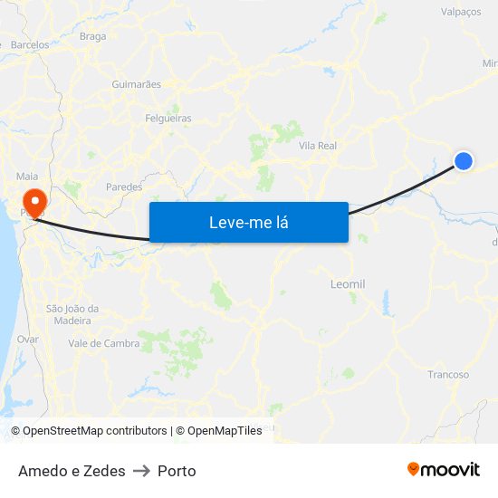 Amedo e Zedes to Porto map