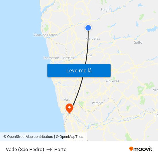 Vade (São Pedro) to Porto map