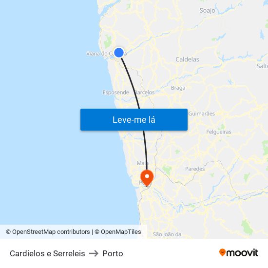 Cardielos e Serreleis to Porto map