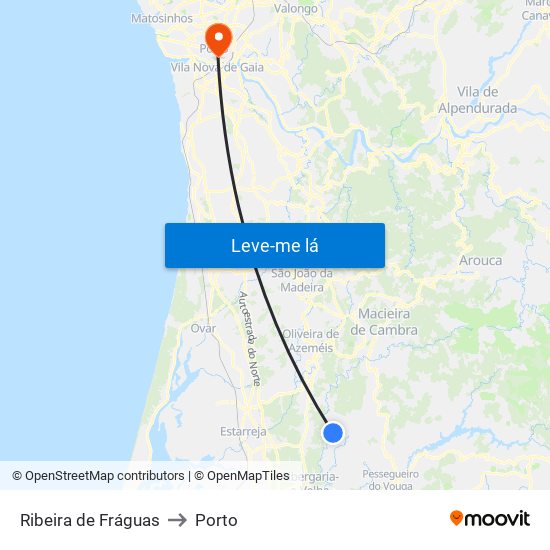 Ribeira de Fráguas to Porto map