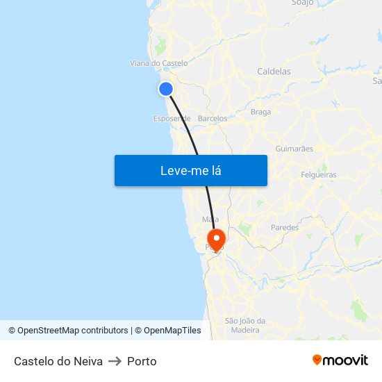 Castelo do Neiva to Porto map