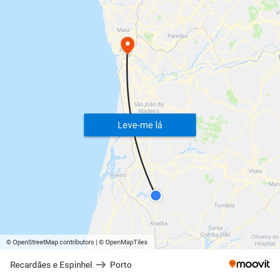 Recardães e Espinhel to Porto map