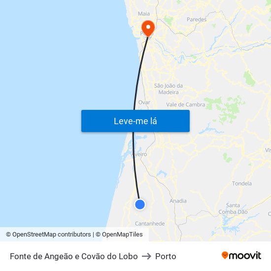 Fonte de Angeão e Covão do Lobo to Porto map