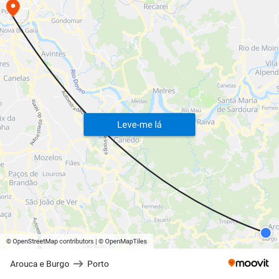 Arouca e Burgo to Porto map