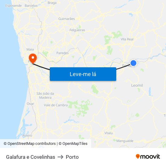 Galafura e Covelinhas to Porto map