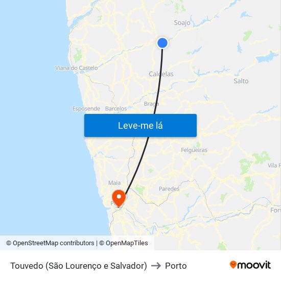 Touvedo (São Lourenço e Salvador) to Porto map