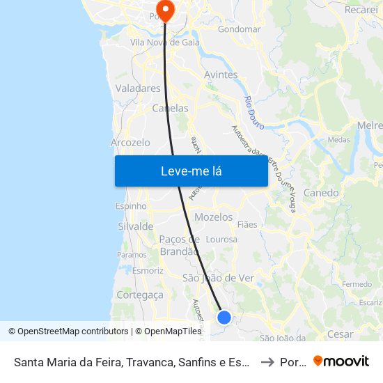 Santa Maria da Feira, Travanca, Sanfins e Espargo to Porto map