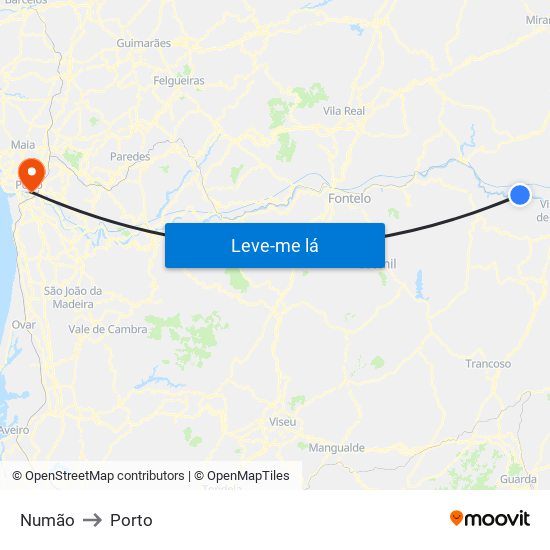 Numão to Porto map