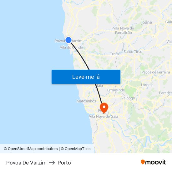 Póvoa De Varzim to Porto map