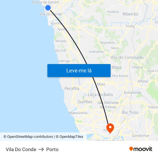 Vila Do Conde to Porto map